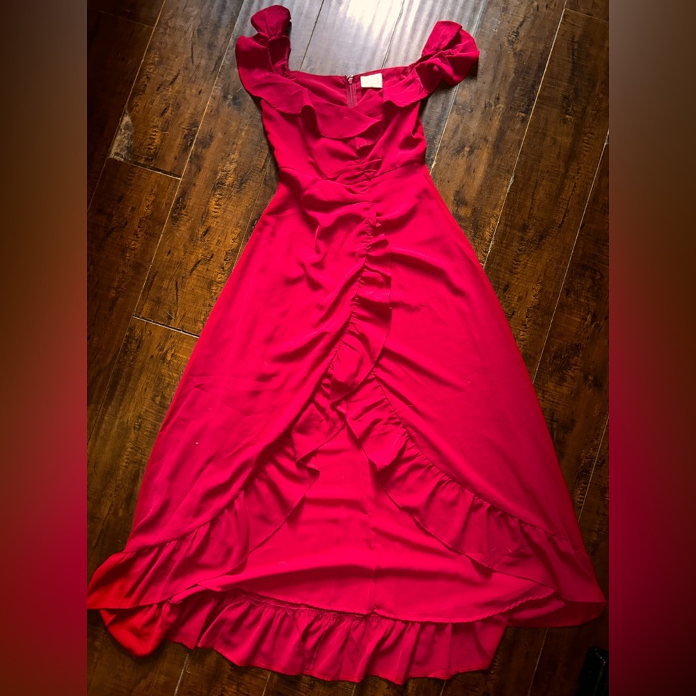 Hello Molly Red Asymmetrical Ruffled Gown